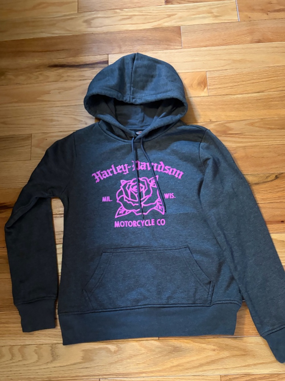 Harley-Davidson Charcoal Hoodie with Pink Rose Logo